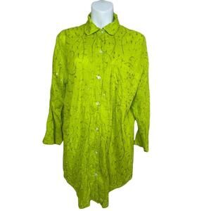 Graham Kandiah Button‎ Up Shirt Long Line Tunic Size S Embroidered Sequin Green